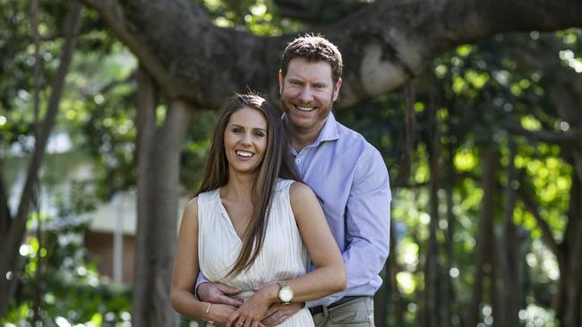 Daniel Keighran with his girlfriend, Casey Nixon, in Brisbane’s Botanic Gardens. Picture: Mark Cranitch.