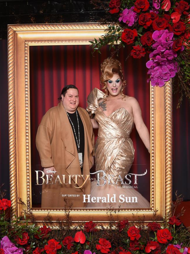 Opening night: Beauty and The Beast at Her Majestys Theatre, Melbourne. (L-R) Russell Brown and Esther Rix. Picture: Josie Hayden