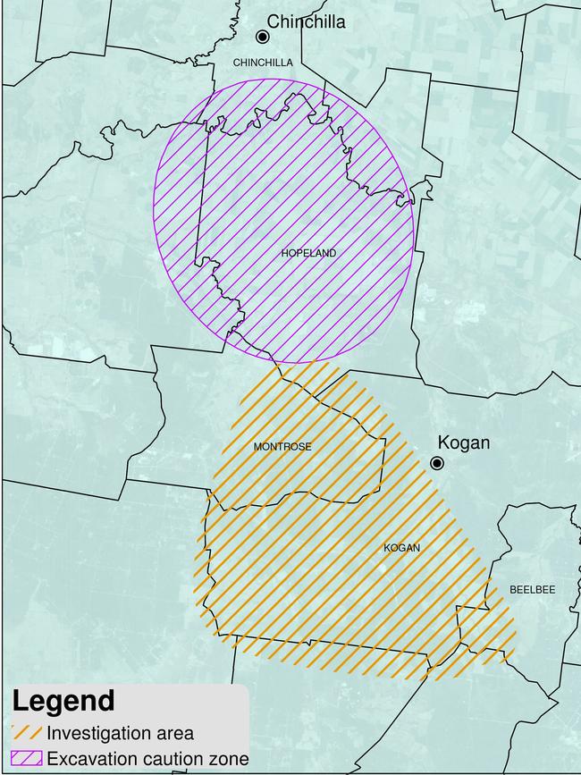 PAST INFO: This map provides information about the Hopeland and surrounding region excavation caution zone and investigation area. Pic: The Department of Environment and Science 2017