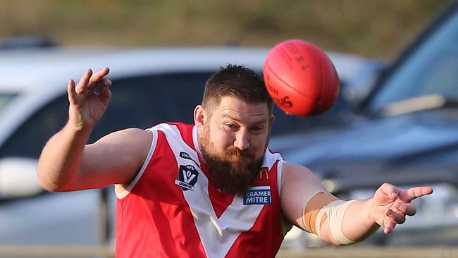 Danny Brewster booted 20 goals against Campbells Creek in the last round of the Maryborough Castlemaine District league. Picture Yuri Kouzmin