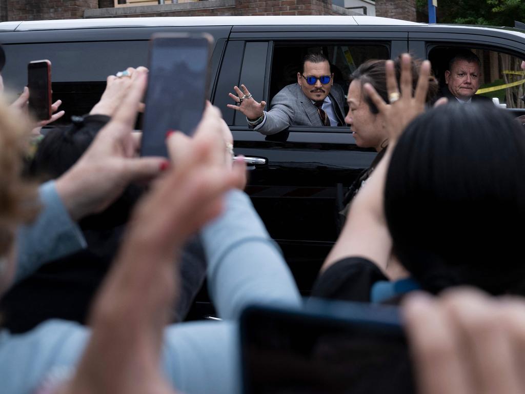 Actor Johnny Depp has arrived and departed court to crowds of fans screaming “we love you, Johnny” each day of the trial. Picture: Brendan Smialowski / AFP.