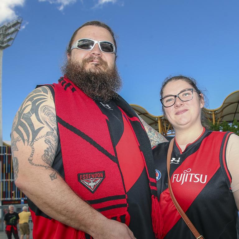 Brian and Bianca Dunning as the Gold Coast Suns V Essendon at People First Stadium Carrara. Picture: Glenn Campbell