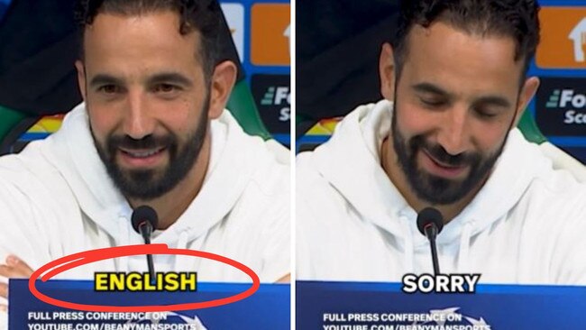 The cringe-worthy moment in Ruben Amorim's press conference. Photos: X