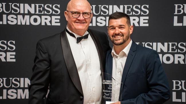 2024 Lismore Business Award winners: Joel Jensen, right, with John Heinke from Salary Packaging Australia to award him with Business of the Year at the 2024 Lismore Business Awards at Lismore Turf Club.