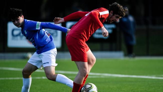 Salisbury United and Modbury Jets players battle last year. Picture: AAP Image/Morgan Sette