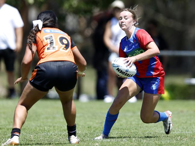 Newcastle’s Macey Cox spots an opening in round three of the Lisa Fiaola Cup. Picture: Michael Gorton