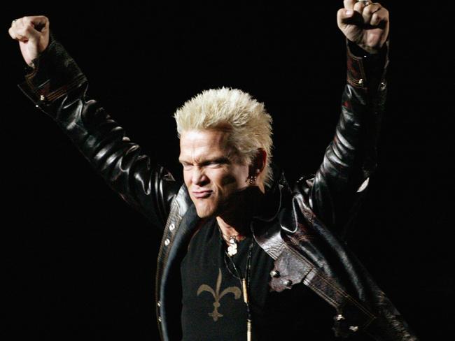 Billy Idol enters the stadium during the pre match entertainment before the start of the 2002 NRL Grand Final. His performance was widely criticised. Picture: Nick Wilson/Getty Images