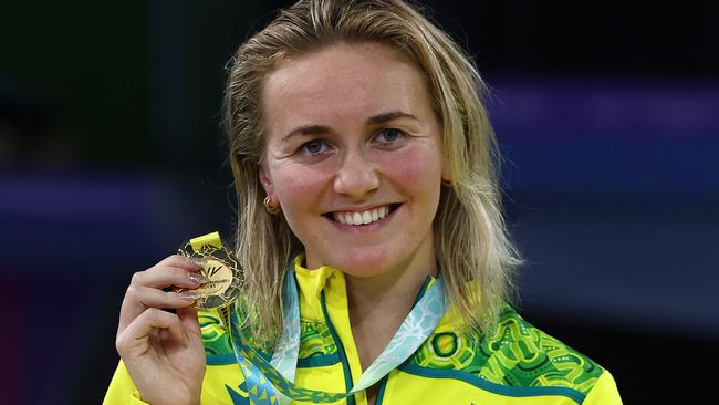 Ariarne Titmus with Olympic gold medal for the 400m freestyle. Picture: Michael Klein