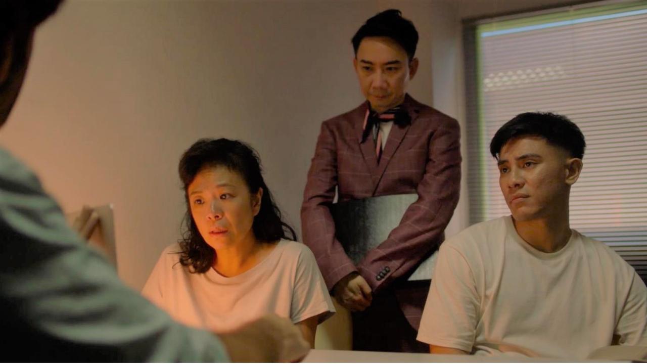 From L-R: Pam Oei as mum Nancy Marzuki, Hossan Leong as lawyer Butch Loh and Yao as Ricky Marzuki.