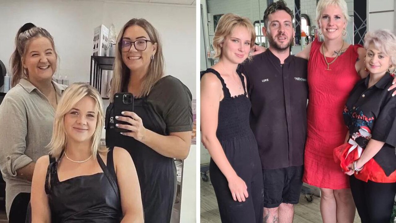 #9 The teams at Hair at Bespoke Hair Studio and HART of HAIR. Pictured: (L-R) Bespoke’s Chloe, Tara and Sarah; and HART of HAIR’s Jacqui, Luke, Jess and Paige.