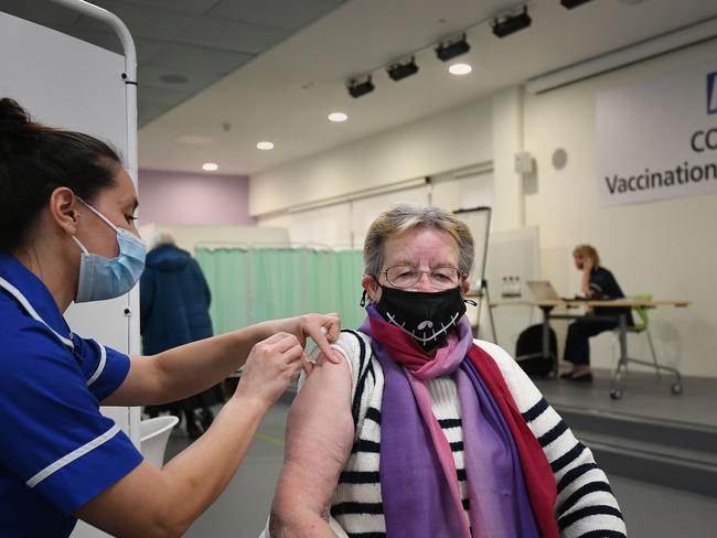 A woman receives the AstraZeneca vaccine in London. Picture: AFP