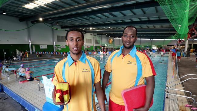 Hanad Mohamed and Abdisamad Mohammad are now working at the Maribyrnong Aquatic Centre after graduating from the Life Saving Victoria initiative.