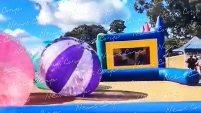 The final image of the jumping castle before it blew away in Devonport, Tasmania. Picture: Supplied to News Corp Australia