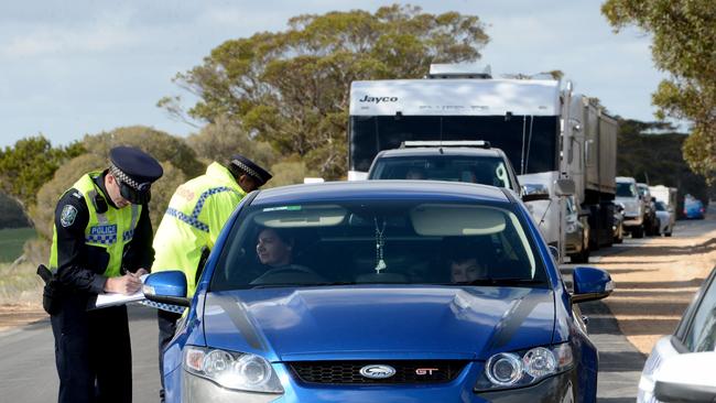 Police speak to motorists on an Adelaide highway. File photo