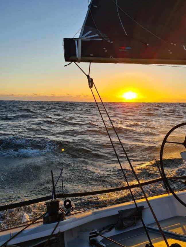 Launceston to Hobart sunrise off the deck of Alive on Tasmania's East Coast on Monday. Picture: Scott Brain