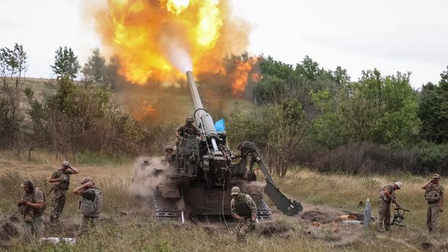 Ukrainian gunners let rip with a Soviet-era 2S7 Pion self-propelled gun in the eastern Donetsk region. Their comrades to the south on Sunday launched a counter-offensive to retake territory captured in the first weeks of the invasion. The long-telegraphed counter-punch forced the Kremlin to shift thousands of troops from the eastern front to the south. Picture: Reuters