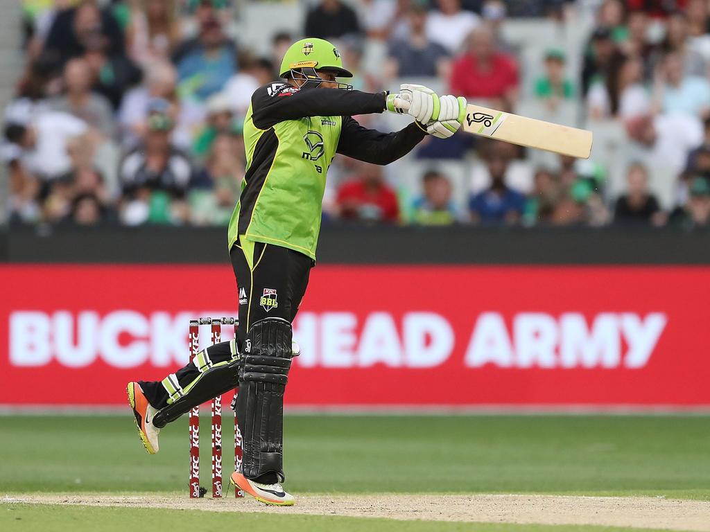 Usman Khawaja of the Thunder hits out during last season’s Big Bash League