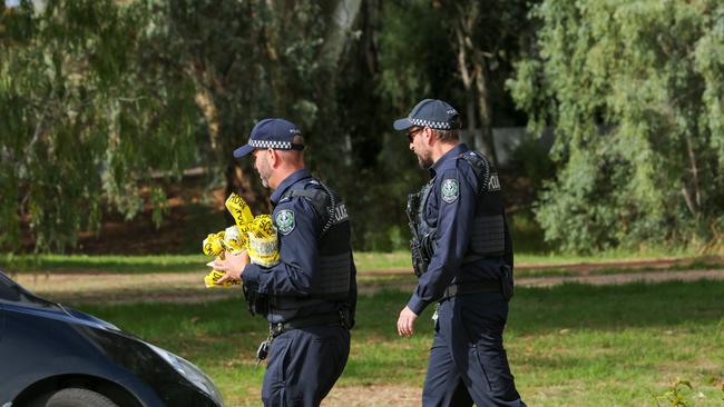 Police investigating a possible child drowning at Greentree Blvd, Paralowie SA. Picture: Ben Clark