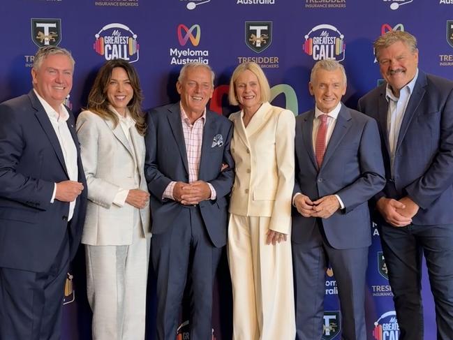 Eddie McGuire, Jennifer Keyte, Sandy Roberts, Leanne Dick, Bruce McAvaney and Brian Taylor at the Myeloma Australia fundraising lunch.