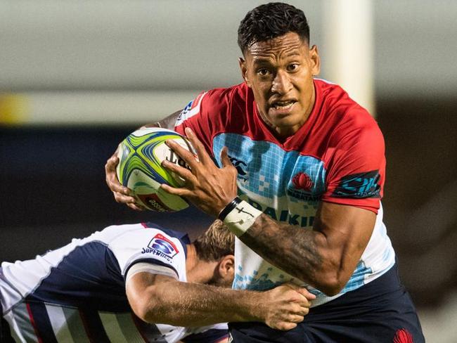 Israel Folau takes on the Rebels defence in February’s trial. Picture: RUGBY.com.au