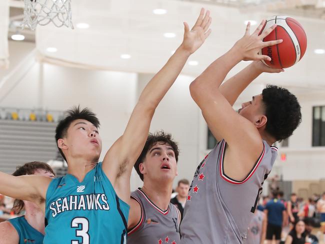 Basketball QLD U18 State Championships 2024. Mens North Gold Coast Seahawks V Red City (grey). Picture Glenn Hampson
