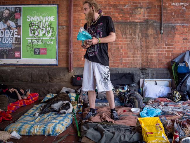 Glen is one of about 10 homeless sleepers in the new camp. Picture: Hamish Blair