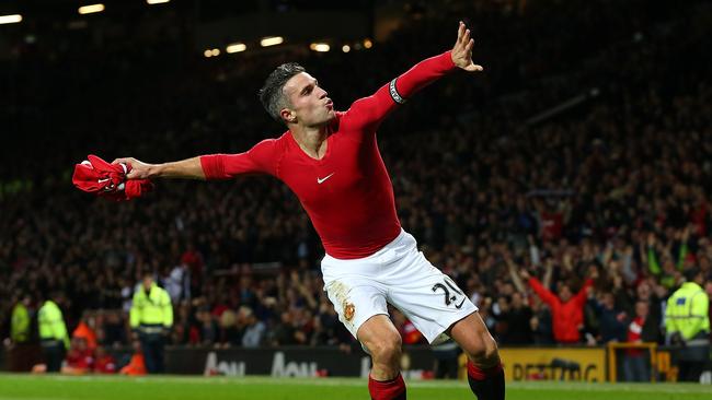 Robin van Persie of Manchester United celebrates.