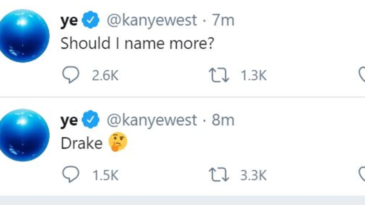 Kanye west has released a new wild flurry of tweets. Picture: Twitter