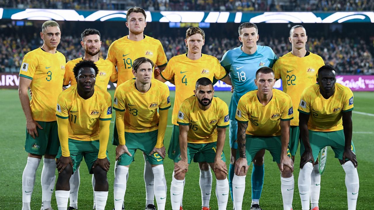 Socceroos pose for a team photo during the third round FIFA World Cup 2026 Qualifier match between Australia Socceroos and China PR at Adelaide Oval on October 10, 2024 in Adelaide, Australia. (Photo by Mark Brake/Getty Images)