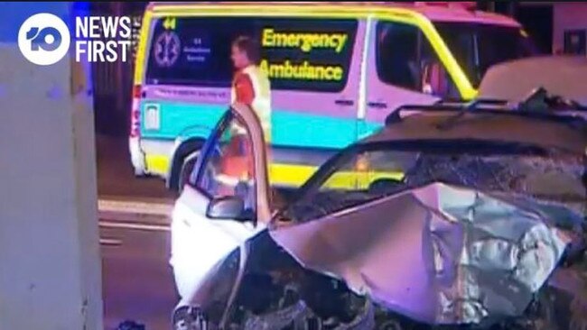 A man remains on the run after crashing into a Stobie pole at Klemzig. Picture: Hannah Foord/10NewsFirst Adelaide