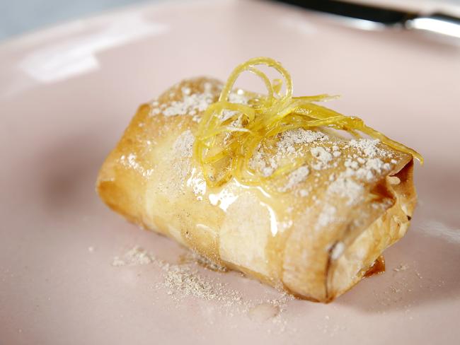 Hellenika at The Calile, Fortitude Valley, Brisbane 19th of October 2018. Bougatsa (filo custard w lemon syrup) (AAP Image/Josh Woning)