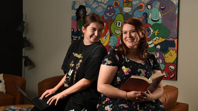 Brianna Williamson and Naomi Sieben, both 20, at Youth Inc, Hindley Street. Picture: Tricia Watkinson