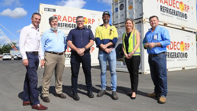 The Federal Labor Party committed $150 million for the Cairns Marine Precinct during the 2022 election campaign, matching the State Labor government's $150 million already committed. Advance Cairns CEO Nick Trompf, Ports North Chairman Russell Beer, General Manager of Austal Phil Growden, owner of SMC Marine Peter Philipp, Adrianne Gard of Tropical Reef Shipyard and Ben Renwick of Norship at the Cairns Port. Picture: Brendan Radke