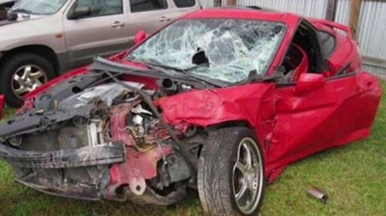 Brandon car was completely destroyed during his accident. Picture: TikTik/@followmetothemouse