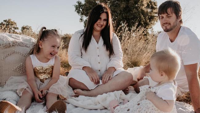 Missing girl Cleo Smith, left, with mum Ellie Smith her sister and partner Jake Gliddon. Source: Facebook.