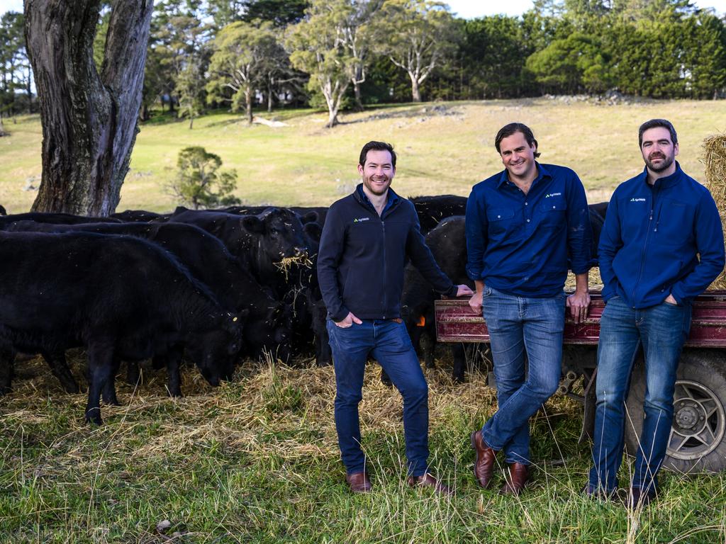 AgriWebb co-founders John Fargher, Justin Webb and Kevin Baum. Picture: Darren Leigh Roberts