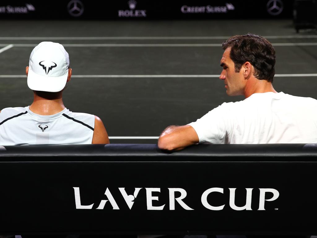 ‘Rafa, you know I only have 20? Can you stop winning slams please?’ (Photo by Clive Brunskill/Getty Images for Laver Cup)