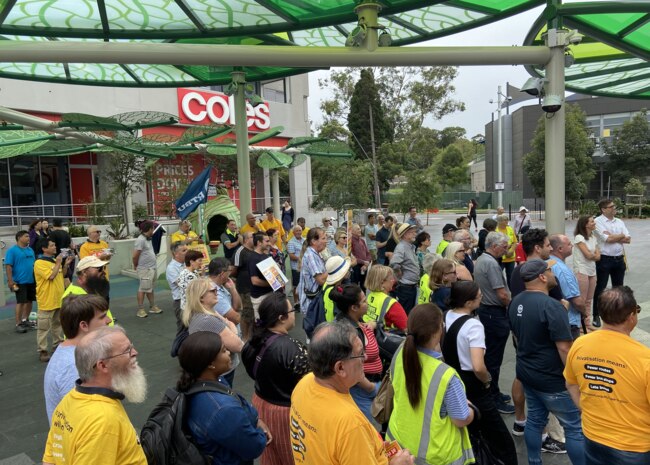 More than 60 residents and bus drivers protested against the privatisation of Sydney buses at West Ryde on Saturday. Picture: supplied