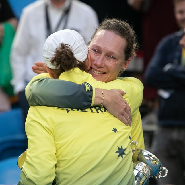 Sam Stosur and Ash Barty Team France wins the Fed Cup Final tennis competition at RAC Arena in Perth, Sunday, November 10, 2019. Picture: AAP Image/Fiona Hamilton