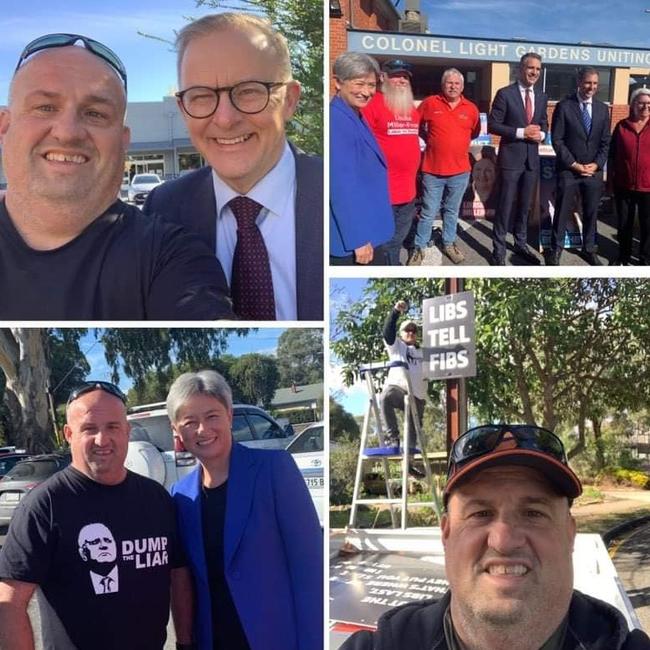 CFMEU official Rebel Hanlon campaigning with senior Labor figures, including (Prime Minister) Anthony Albanese and (Foreign Affairs Minister) Penny Wong, during the federal election campaign. Picture: Facebook/ Supplied