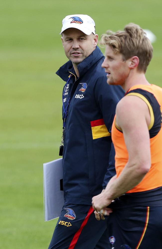 The Crows’ return to training was interrupted by a breach of AFL protocol in the Barossa Valley in May. Picture: Sarah Reed.