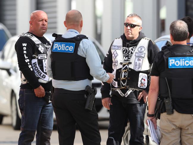 The Finks preparing to ride to Wodonga. Finks chief Koshan Rashidi is on the left. Picture: David Crosling