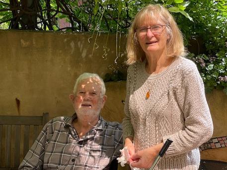 Mike Jenkinson with wife Libby in the Whittle Ward courtyard.