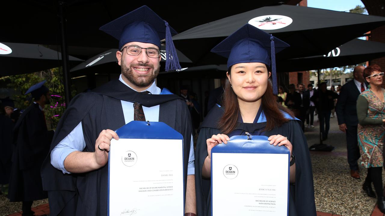 Daniel Issa and Jessica Hu at Deakin University post-graduation celebrations on Friday afternoon. Picture: Alan Barber