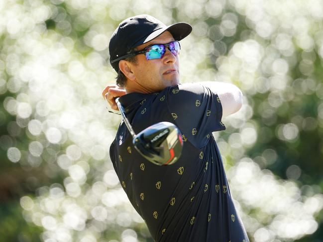 CHARLOTTE, NORTH CAROLINA - SEPTEMBER 23: Adam Scott of Australia and the International Team plays his shot from the 11th tee during Friday four-ball matches on day two of the 2022 Presidents Cup at Quail Hollow Country Club on September 23, 2022 in Charlotte, North Carolina. (Photo by Jared C. Tilton/Getty Images)