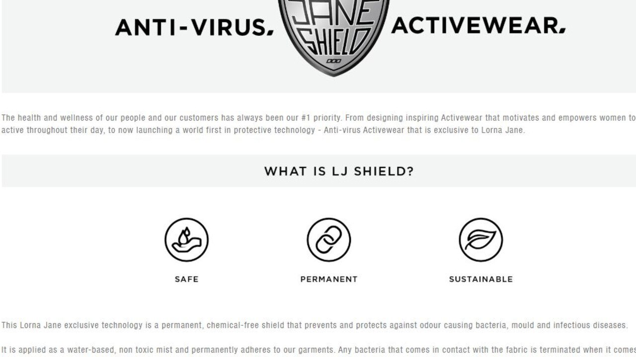 Lorna Jane 'anti-virus' activewear does not stop viruses and could