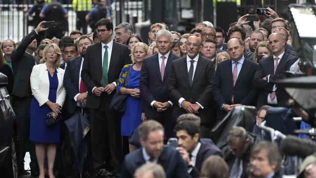 Conservative MPs watch as new UK prime minister Liz Truss gives her first speech at Downing Street. Picture: Getty Images