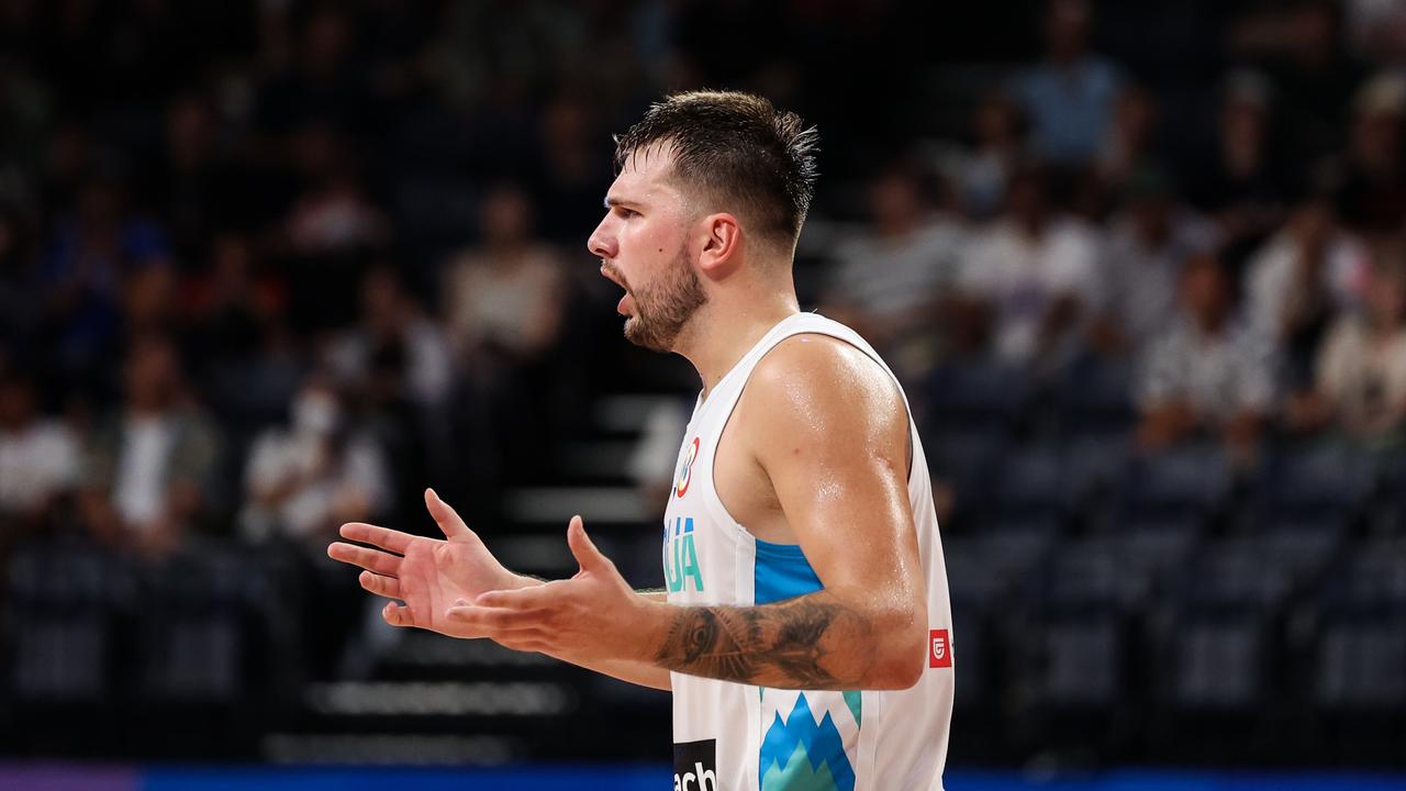 Luka Doncic argues a call during the World Cup. Picture: Getty