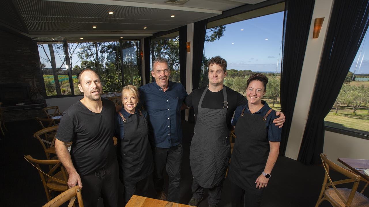 Merne Restaurant owners have decided not to renew their lease after 9 years of business, and will be finishing up in January 2026. Lyndon Betts, Sharon Fleet, Caleb Fleet, Head Chef Josh Smith and Michelle Ross. Picture: Mike Dugdale