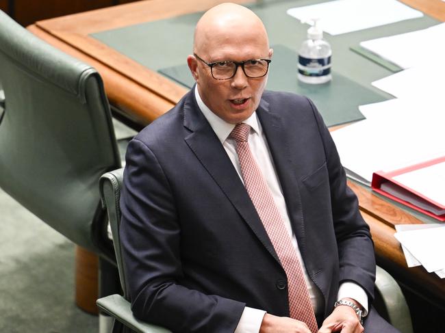 YouGov’s latest poll of 40,000 Australians found the Coalition, led by Opposition Leader Peter Dutton, would win a central estimate of 73 seats, putting them in position to form minority government. Picture: Martin Ollman/NewsWire  